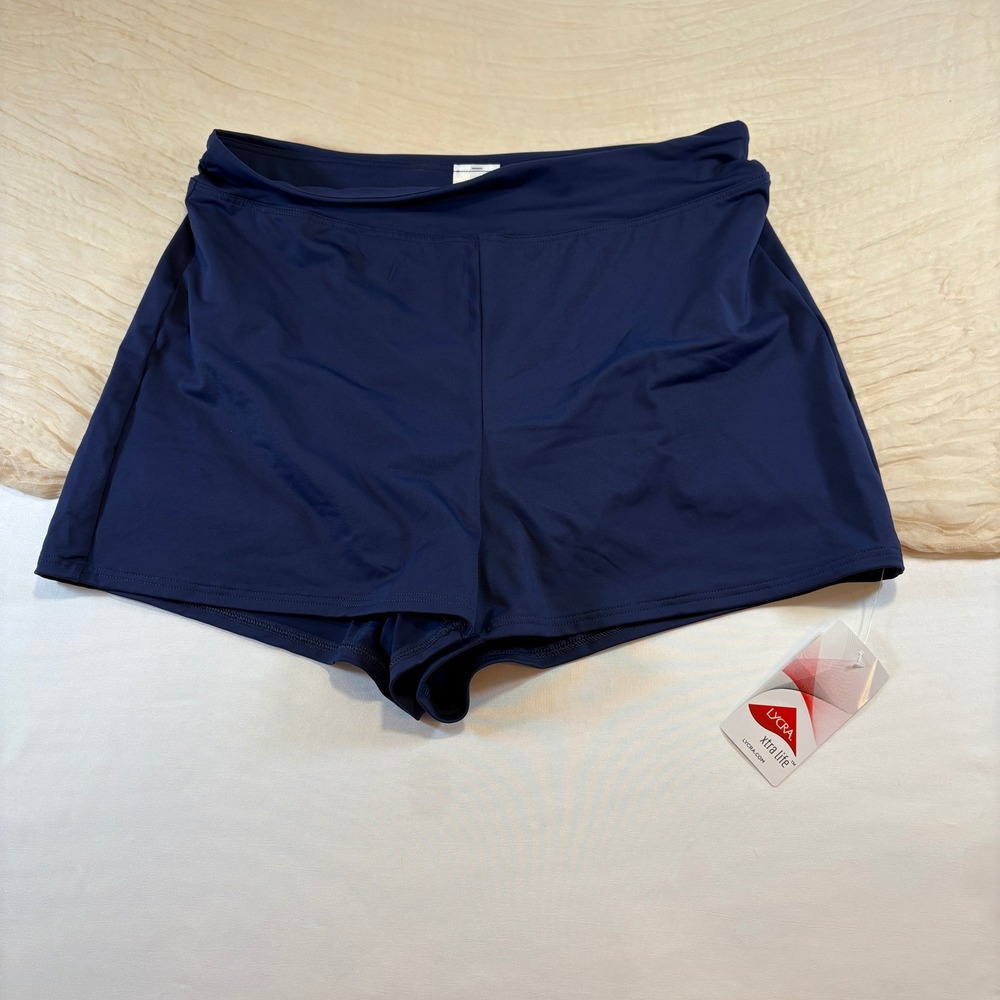 Lands End Navy High Waisted Tummy Control Navy Lycra‎ Bike Shorts Size 10 NWT